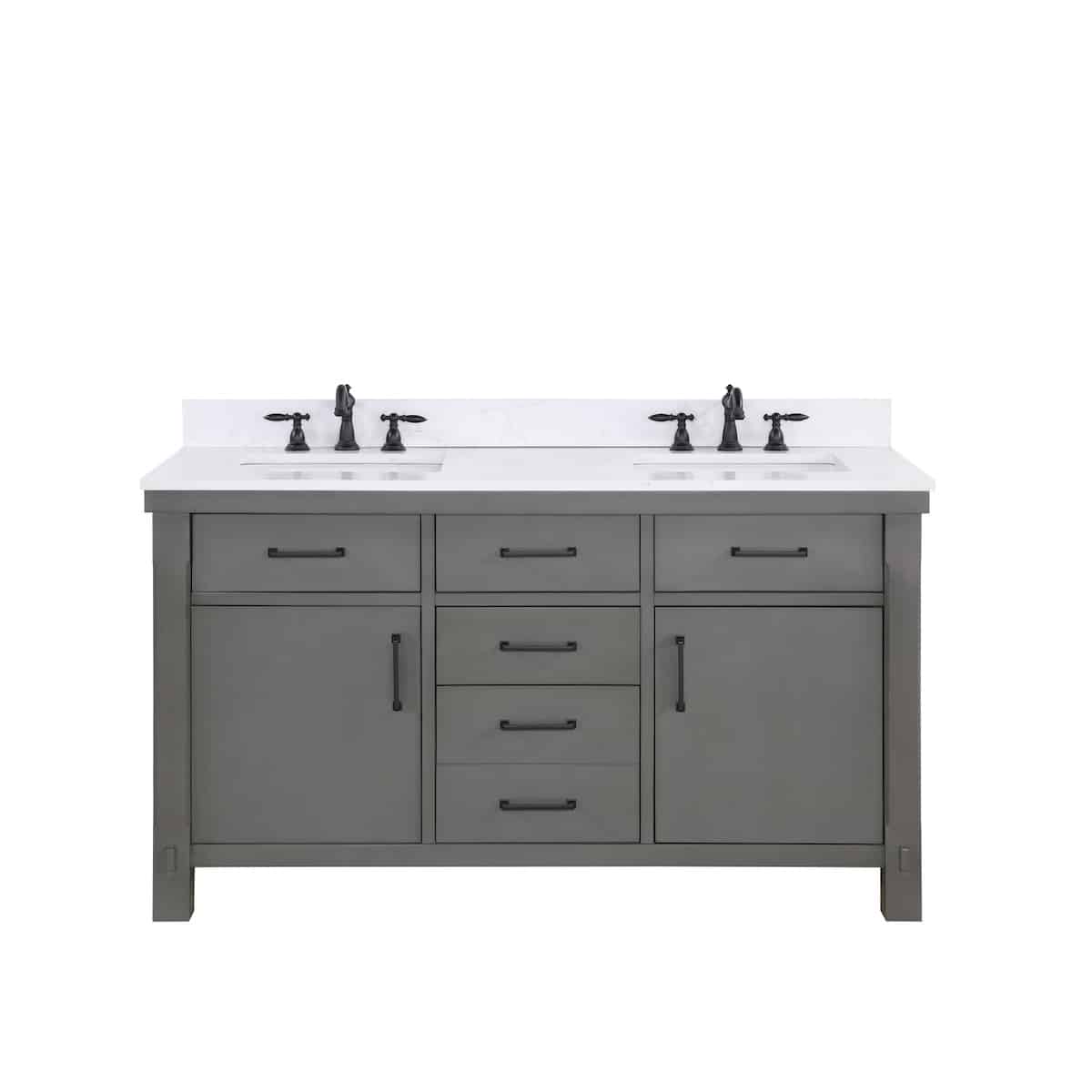 Vinnova Viella 60 Inch Double Sink Bath Vanity in Rust Grey Finish with White Composite Countertop Without Mirror 701860-RU-WS-NM