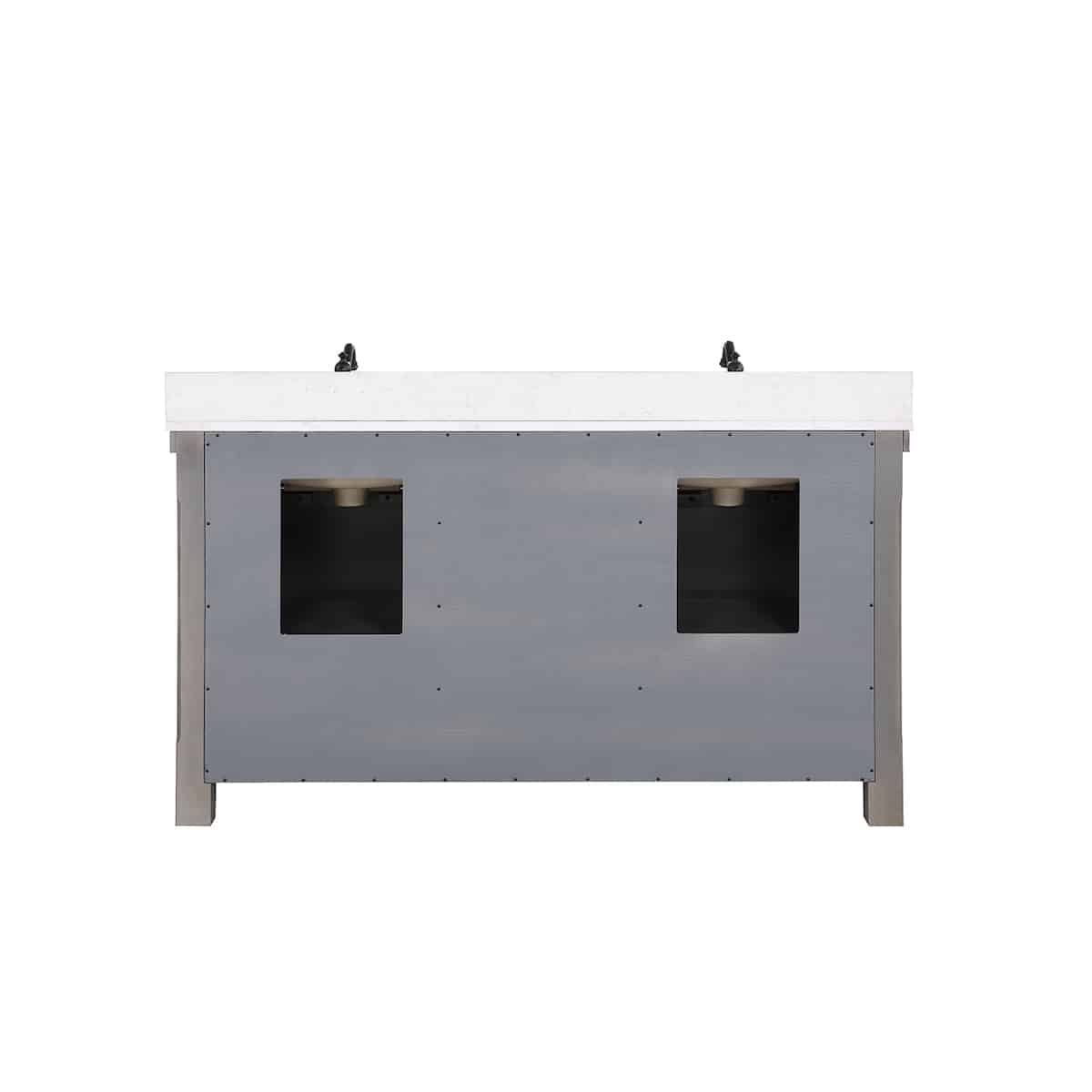 Vinnova Viella 60 Inch Double Sink Bath Vanity in Rust Grey Finish with White Composite Countertop Without Mirror Back Plumbing 701860-RU-WS-NM
