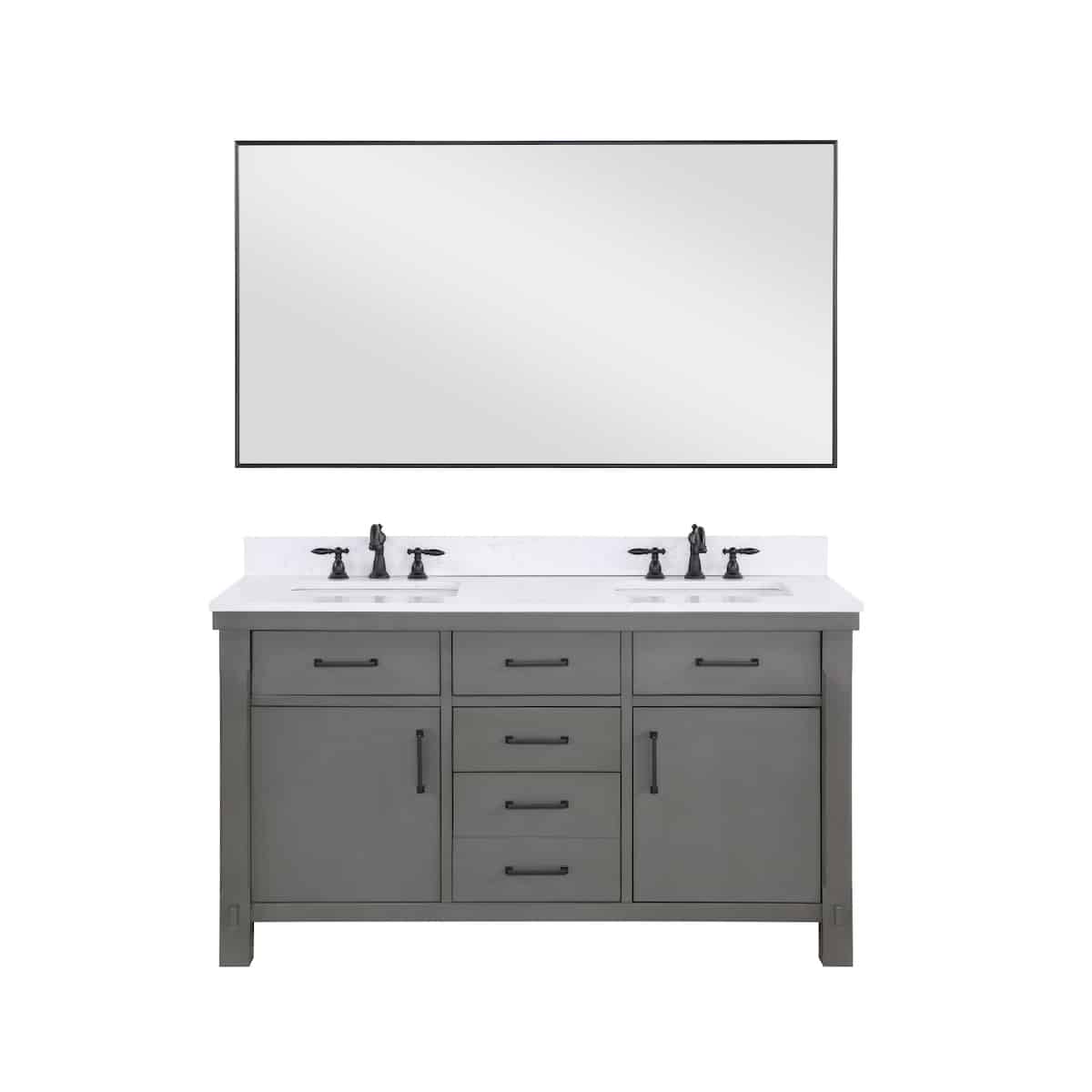 Vinnova Viella 60 Inch Freestanding Double Sink Bath Vanity in Rust Grey Finish with White Composite Countertop With Mirror 701860-RU-WS