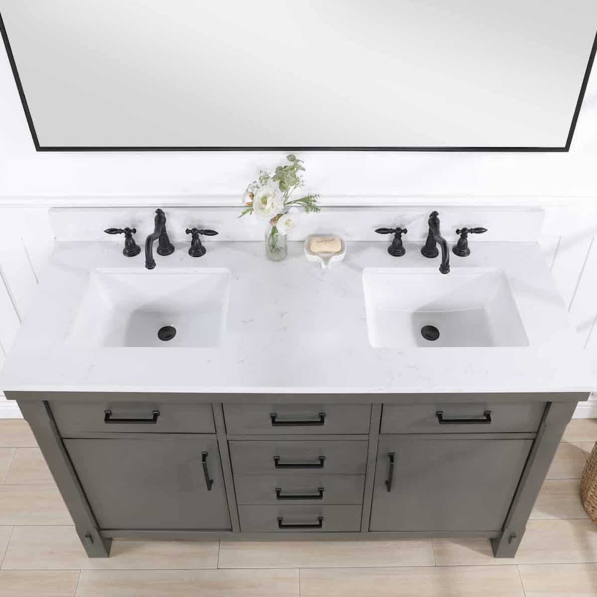 Vinnova Viella 60 Inch Freestanding Double Sink Bath Vanity in Rust Grey Finish with White Composite Countertop With Mirror Sinks 701860-RU-WS