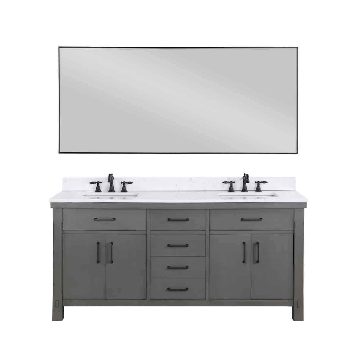 Vinnova Viella 72 Inch Freestanding Double Sink Bath Vanity in Rust Grey Finish with White Composite Countertop With Mirror 701872-RU-WS