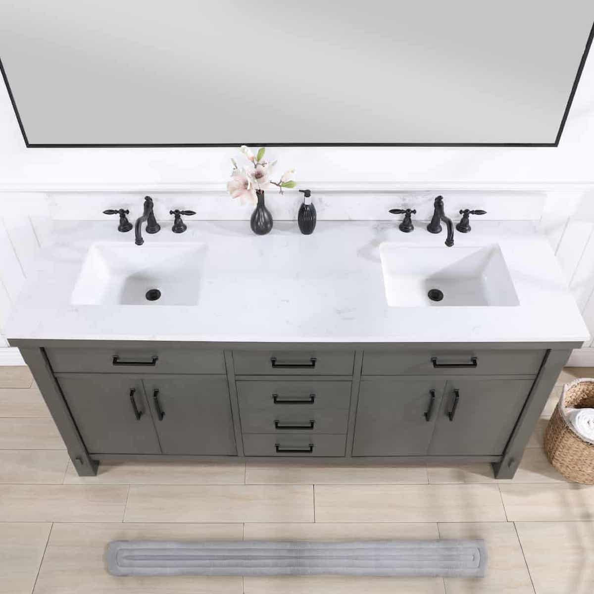 Vinnova Viella 72 Inch Freestanding Double Sink Bath Vanity in Rust Grey Finish with White Composite Countertop With Mirror Sinks 701872-RU-WS