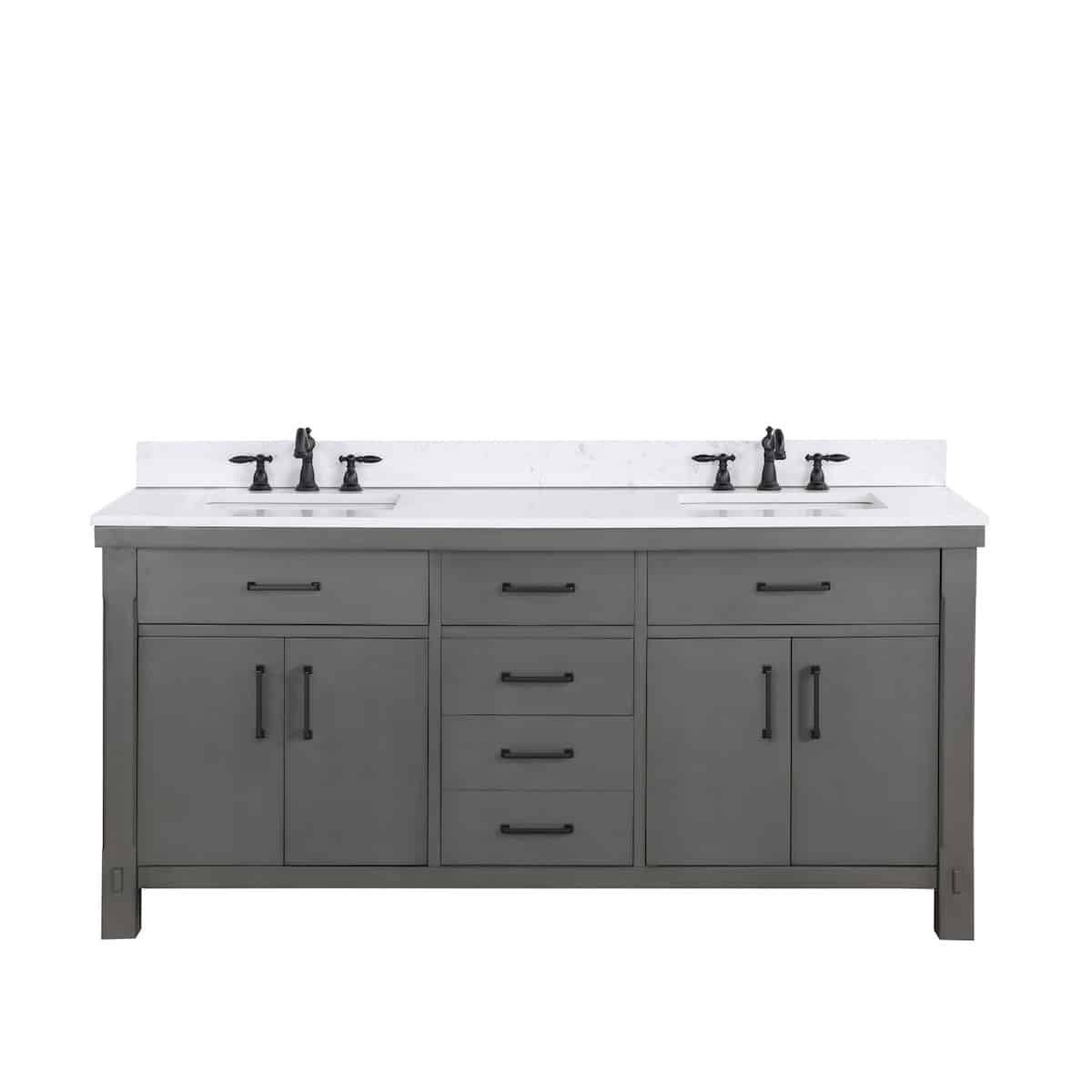 Vinnova Viella 72 Inch Freestanding Double Sink Bath Vanity in Rust Grey Finish with White Composite Countertop Without Mirror 701872-RU-WS-NM