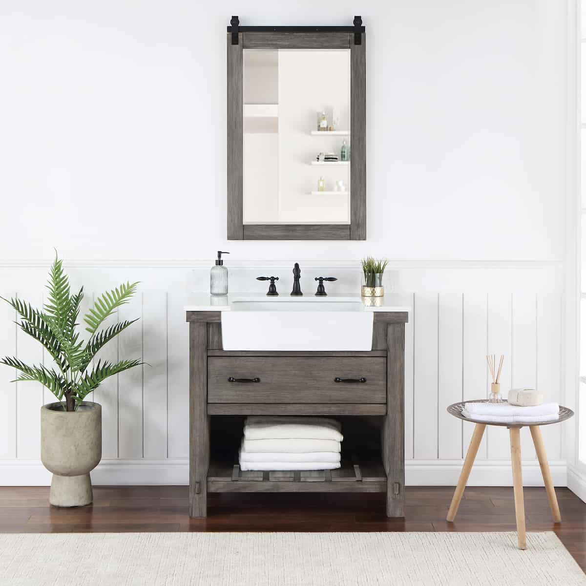 Vinnova-Villareal-36-Inch-Freestanding-Single-Bath-Vanity-in-Classical-Grey-with-Composite-Stone-Top-in-White-with-White-Farmhouse-Basin-With-Mirror-in-Bathroom-701636-CR-GW