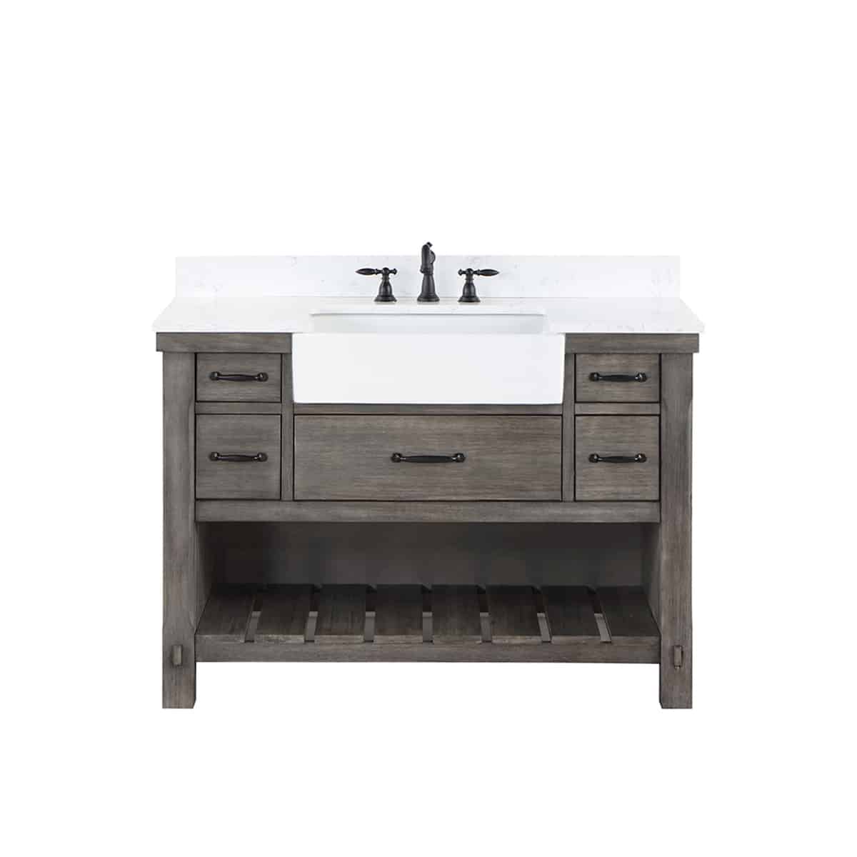 Vinnova Villareal 48 Inch Freestanding Single Bath Vanity in Classical Grey with Composite Stone Top in White with White Farmhouse Basin Without Mirror 701648-CR-GW-NM