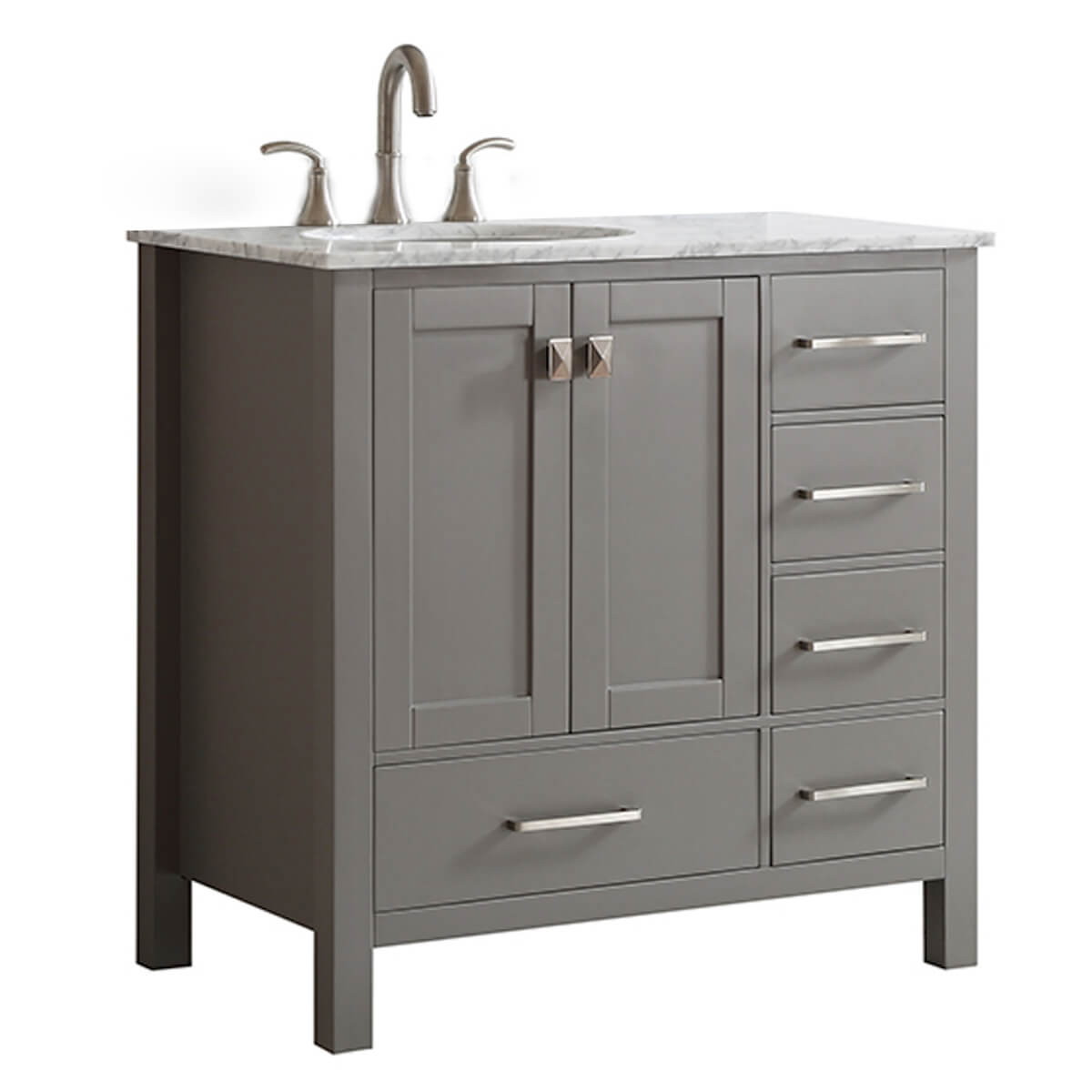 Vinnova 36” Gela Grey Freestanding Single Vanity with Carrara White Marble Countertop Without Mirror Side 723036-GR-CA-NM