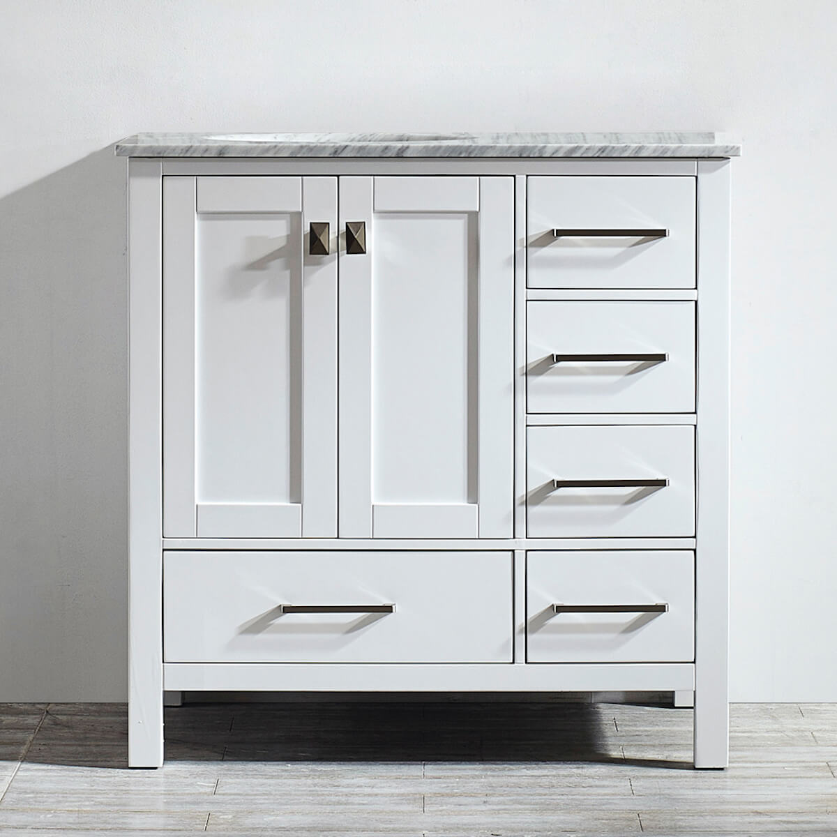 Vinnova Gela 36" White Freestanding Single Vanity with Carrara White Marble Countertop 723036-WH-CA-NM
