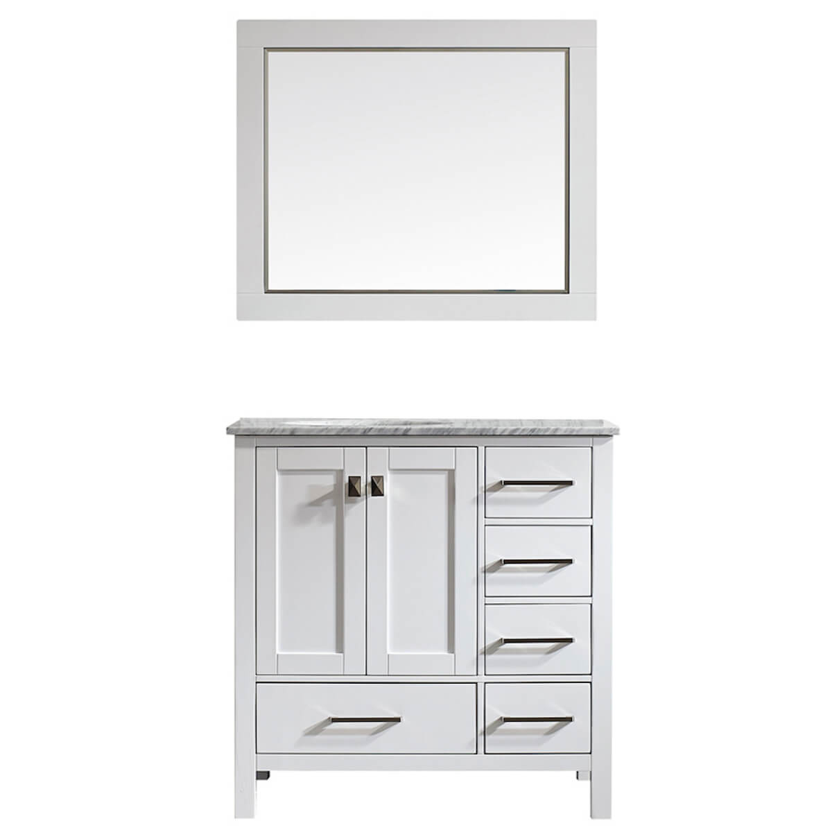 Vinnova Gela 36" White Freestanding Single Vanity with Carrara White Marble Countertop With Mirror 723036-WH-CA