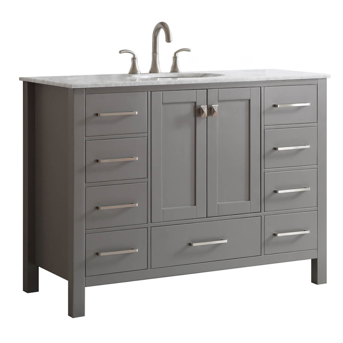 Vinnova Gela 48" Grey Freestanding Single Vanity with Carrara White Marble Countertop Without Mirror Side 723048-GR-CA-NM