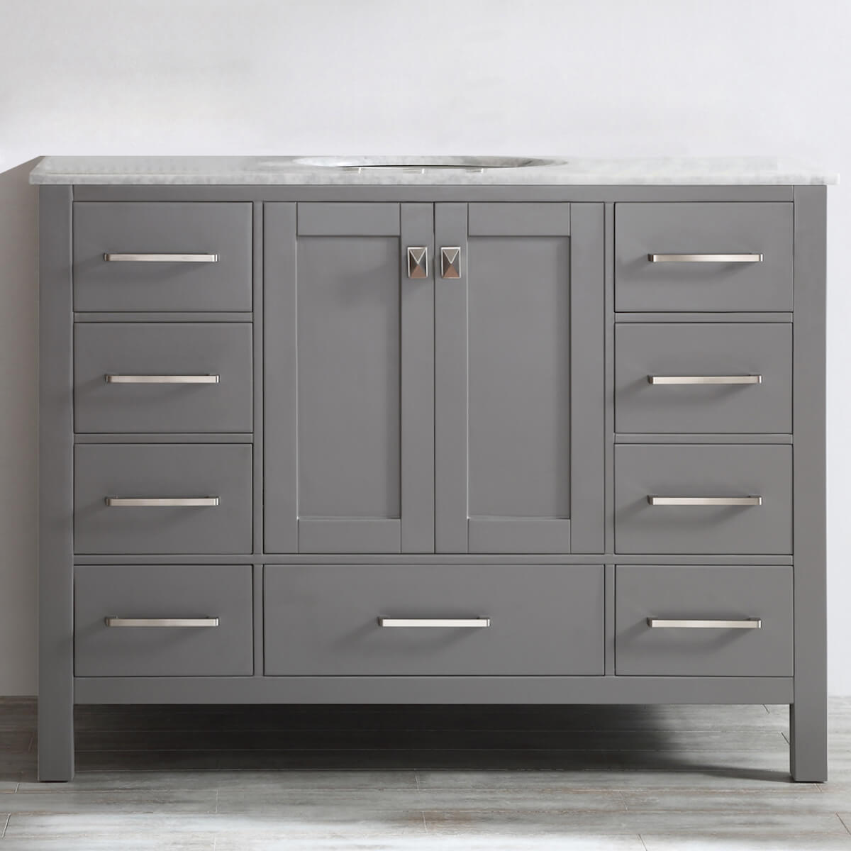 Vinnova Gela 48" Grey Freestanding Single Vanity with Carrara White Marble Countertop Without Mirror 723048-GR-CA-NM