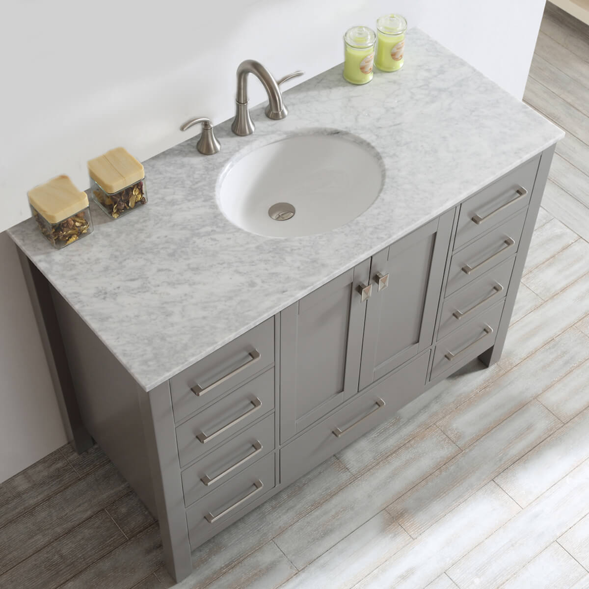 Vinnova Gela 48" Grey Freestanding Single Vanity with Carrara White Marble Countertop Without Mirror Sink 723048-GR-CA-NM