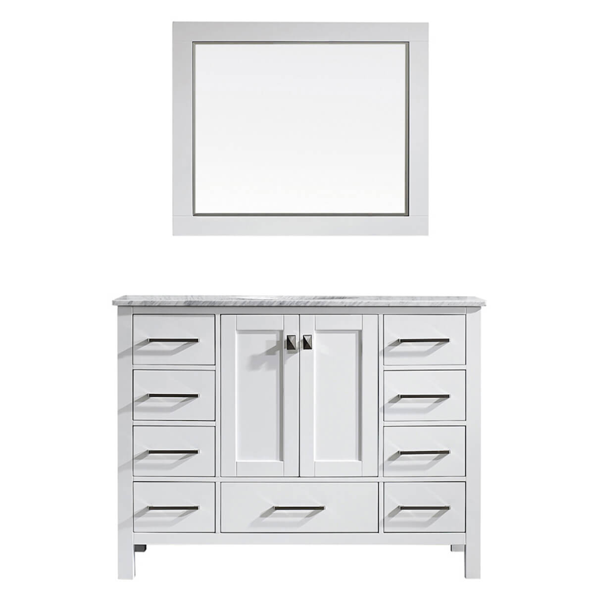 Vinnova Gela 48" White Freestanding Single Vanity with Carrara White Marble Countertop With Mirror 723048-WH-CA-NM
