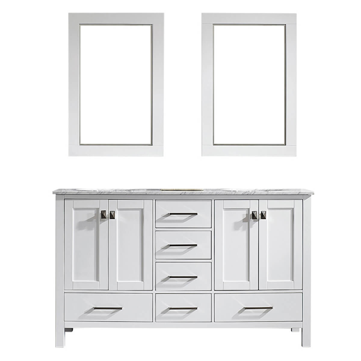 Vinnova Gela 60" White Double Vanity with Carrara White Marble Countertop With Mirror 723060-WH-CA