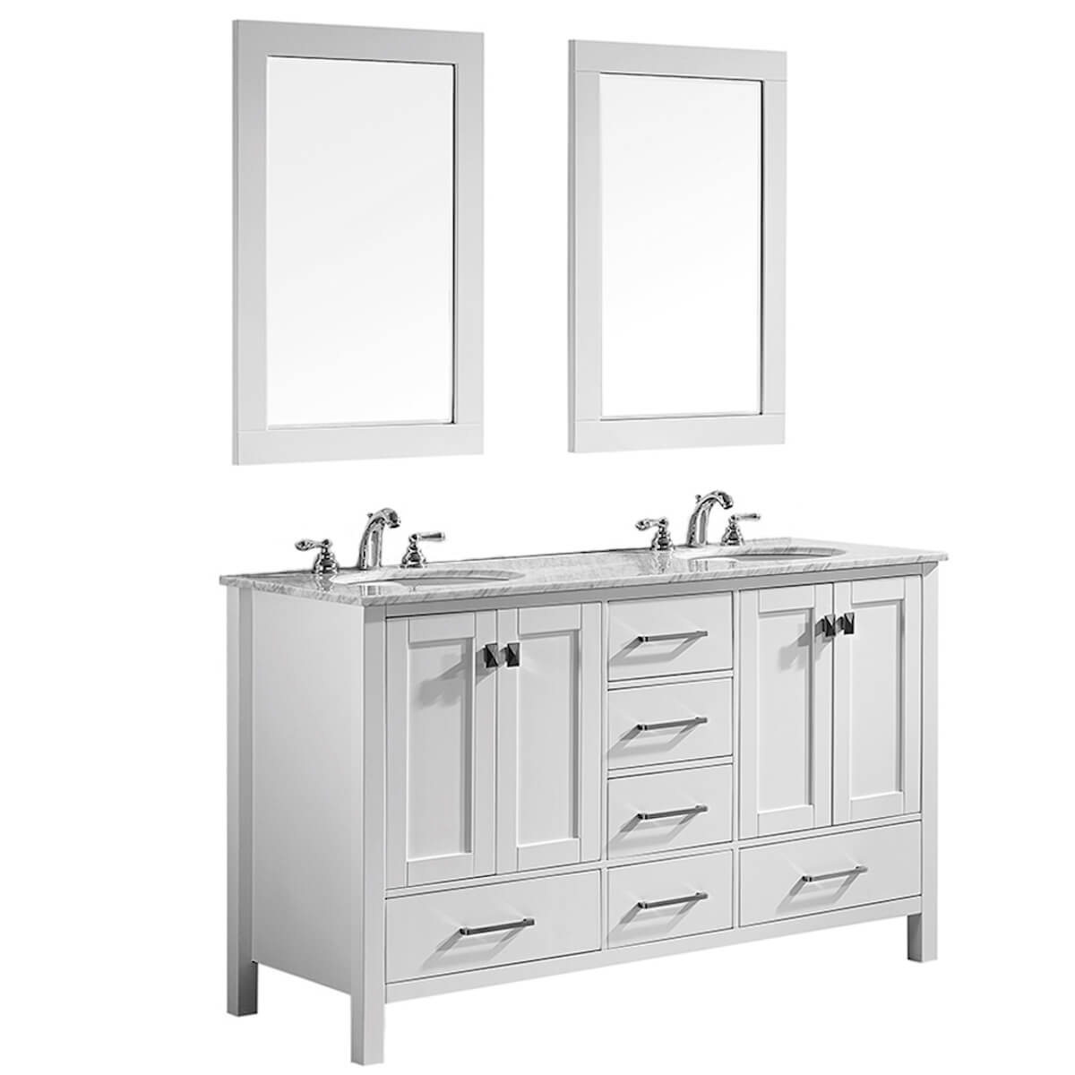 Vinnova Gela 60" White Double Vanity with Carrara White Marble Countertop With Mirror Side 723060-WH-CA