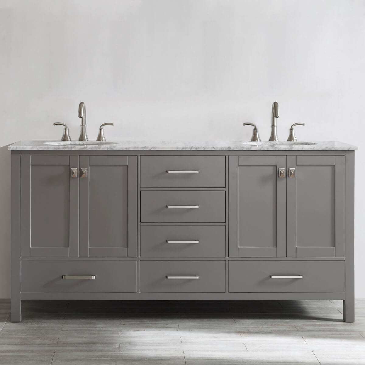 Vinnova Gela 72" Grey Double Vanity with Carrara White Marble Countertop Without Mirror 723072-GR-CA-NM