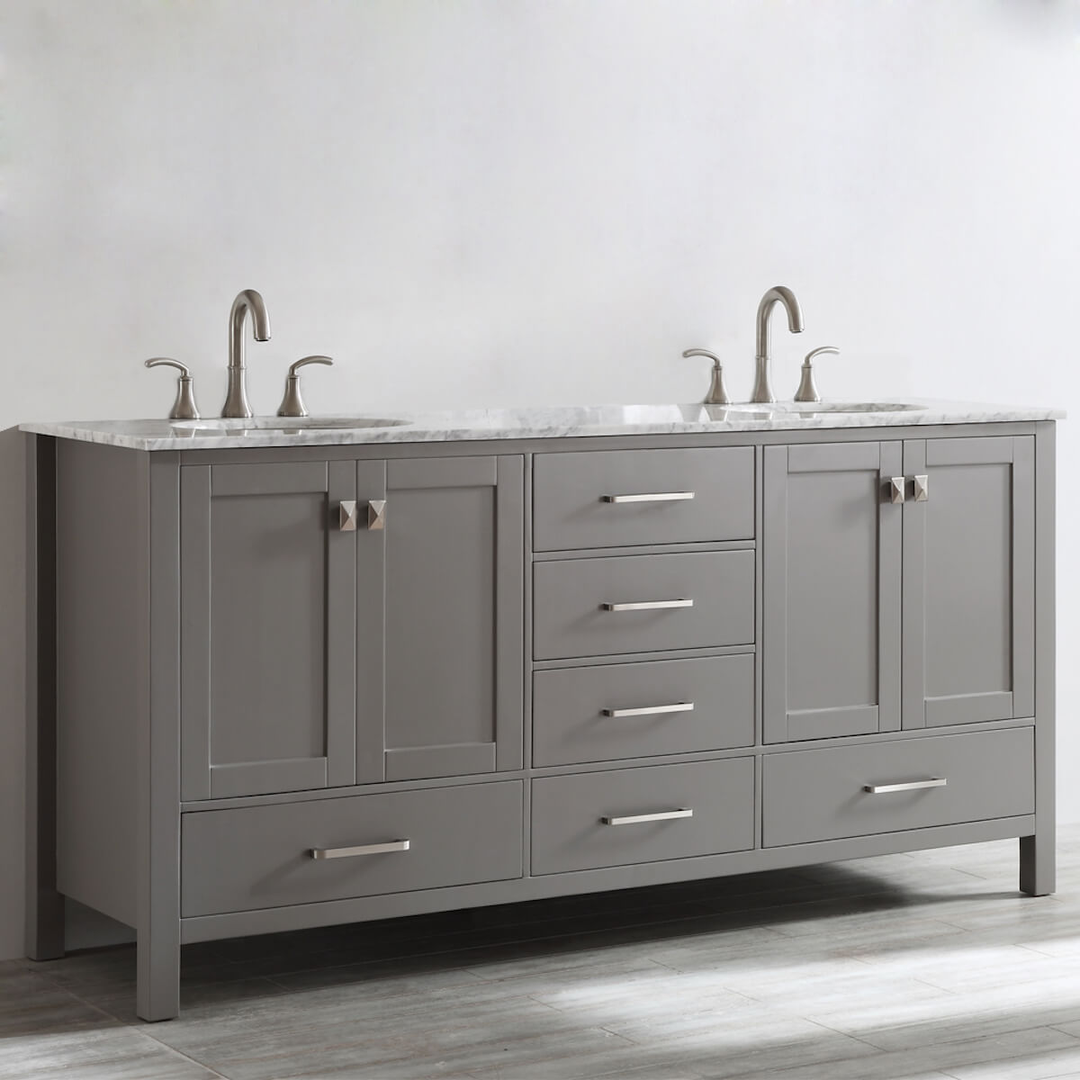 Vinnova Gela 72" Grey Double Vanity with Carrara White Marble Countertop Without Mirror Side 723072-GR-CA-NM