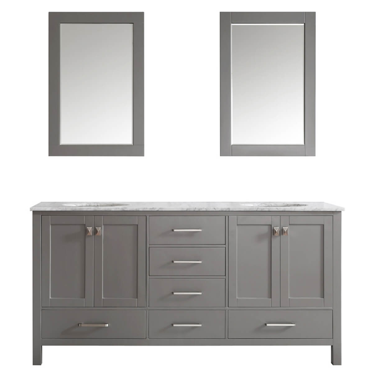 Vinnova Gela 72" Grey Double Vanity with Carrara White Marble Countertop With Mirror 723072-GR-CA