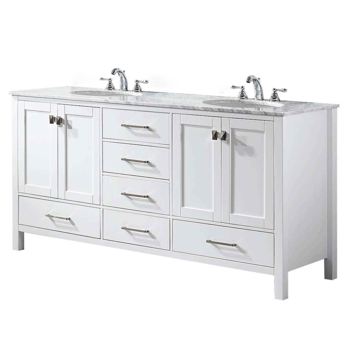 Vinnova Gela 72" White Double Vanity with Carrara White Marble Countertop Without Mirror Right Side 723072-WH-CA-NM