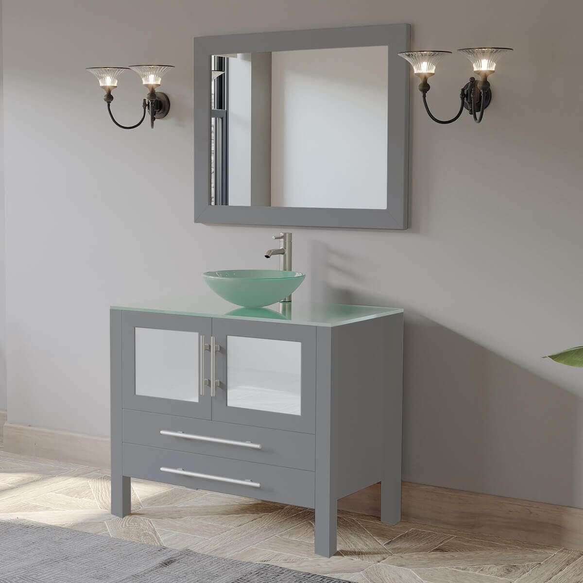 Cambridge Plumbing Complete 36" Gray Vanity Set with Brushed Nickel Plumbing 8111B-G-BN in Bathroom #faucet finish_brushed nickel