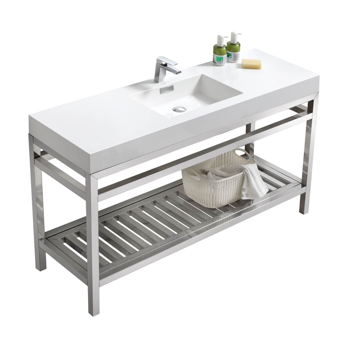KubeBath Cisco 60” Chrome Stainless Steel Single Sink Console Vanity with Acrylic Sink AC60S