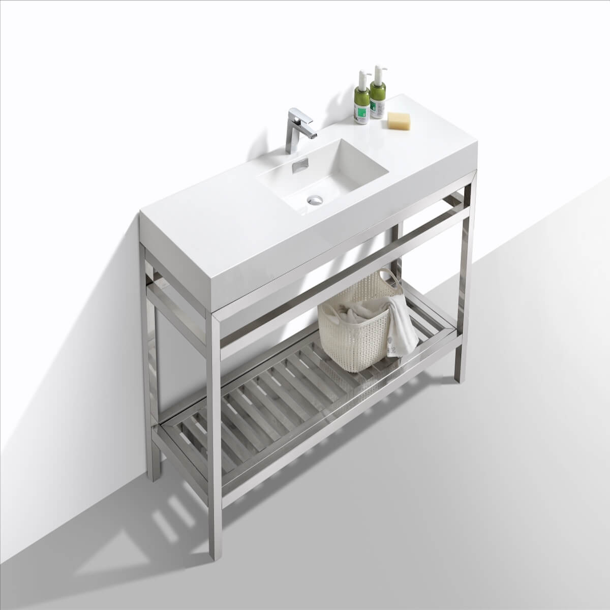 KubeBath Cisco 60” Chrome Stainless Steel Single Sink Console Vanity with Acrylic Sink AC60S Side