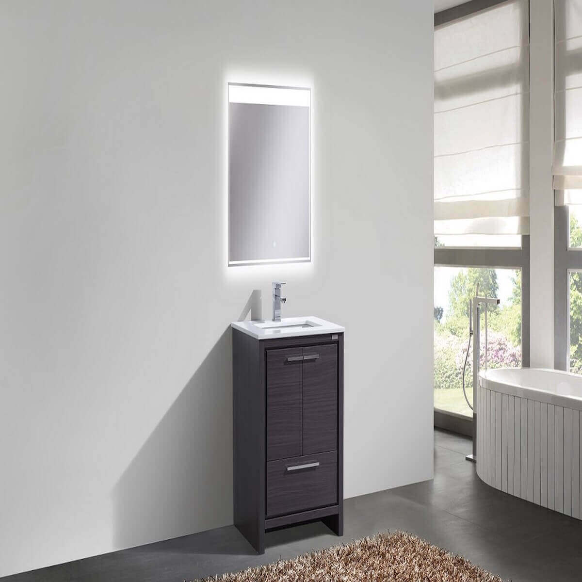 KubeBath Dolce 24" Gray Oak Freestanding Single Vanity with Quartz Countertop AD600WB in Bathroom #finish_gray oak