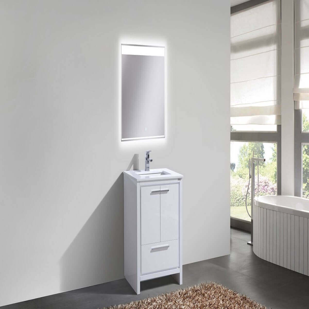 KubeBath Dolce 24" Gloss White Freestanding Single Vanity with Quartz Countertop AD624GW in Bathroom #finish_high gloss white