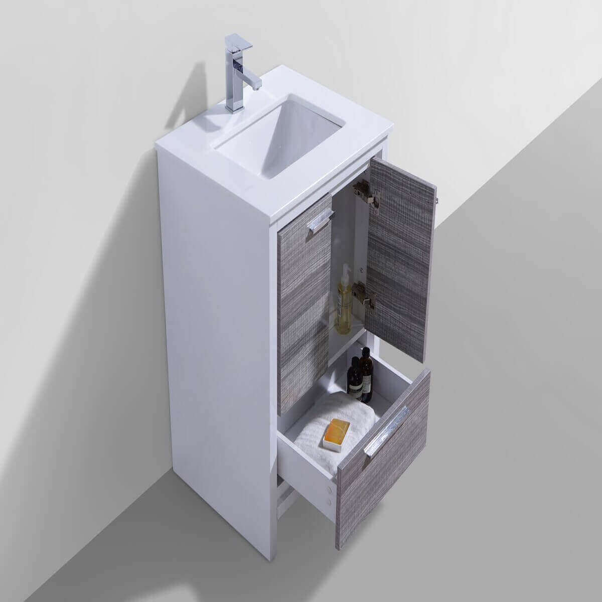 KubeBath Dolce 24" Ash Gray Freestanding Single Vanity with Quartz Countertop AD624HG Inside #finish_ash gray