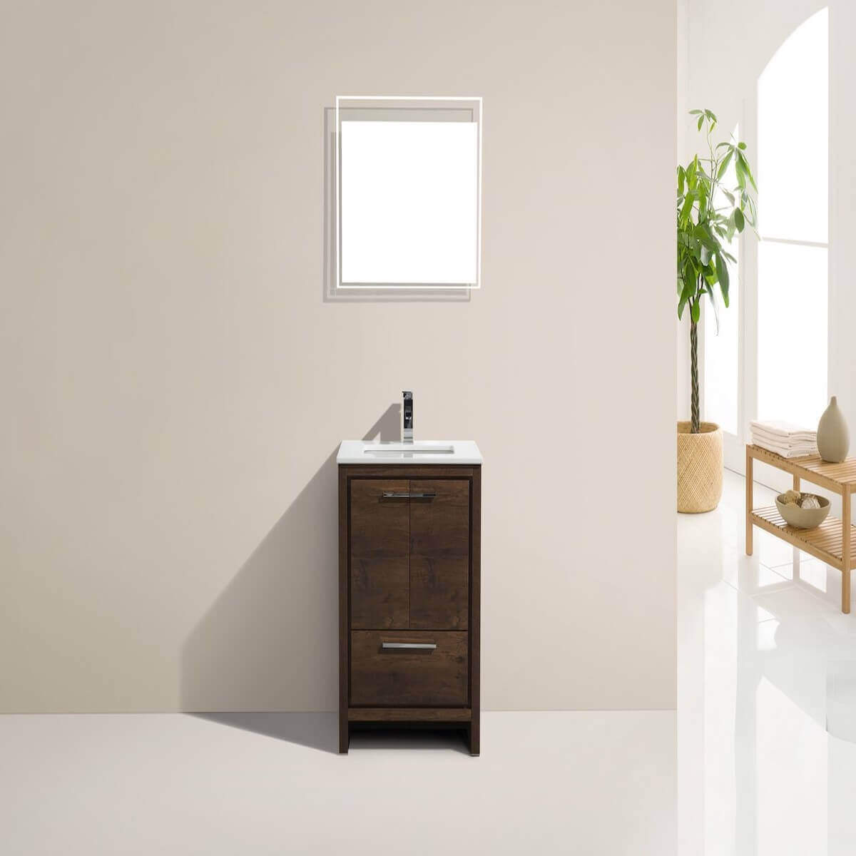 KubeBath Dolce 24" Rose Wood Freestanding Single Vanity with Quartz Countertop AD624RW in Bathroom #finish_rose wood