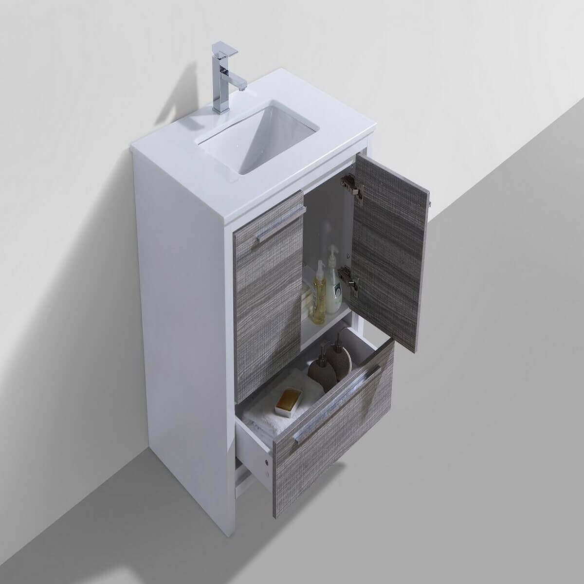 KubeBath Dolce 30” Ash Gray Freestanding Single Vanity with Quartz Countertop AD630HG Inside #finish_ash gray