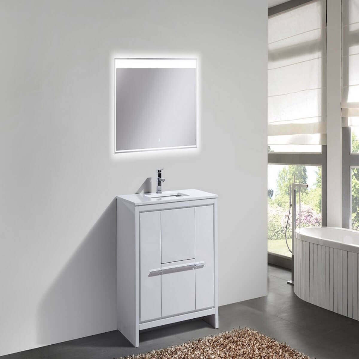 KubeBath Dolce 36" Gloss White Freestanding Single Vanity with Quartz Countertop AD636GW in Bathroom #finish_high gloss white