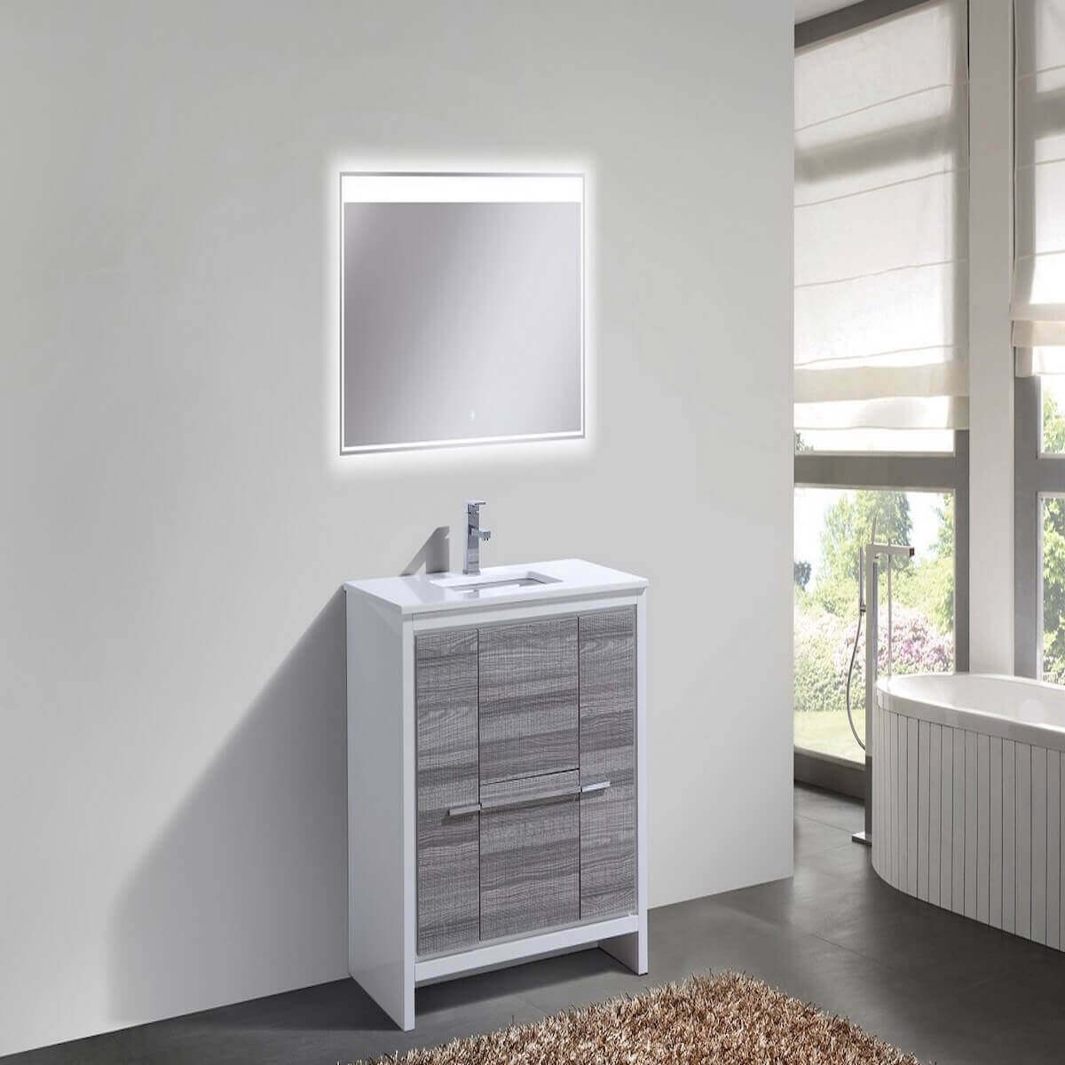 KubeBath Dolce 36" Ash Gray Freestanding Single Vanity with Quartz Countertop AD636HG in Bathroom #finish_ash gray