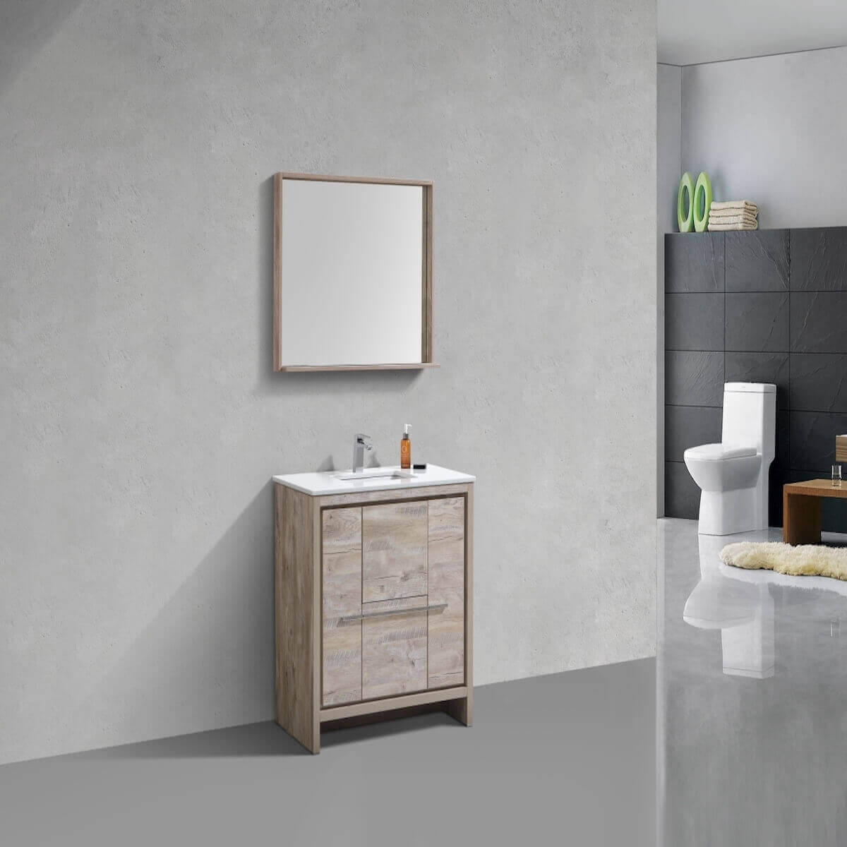 KubeBath Dolce 36" Nature Wood Freestanding Single Vanity with Quartz Countertop AD636NW in Bathroom #finish_nature wood