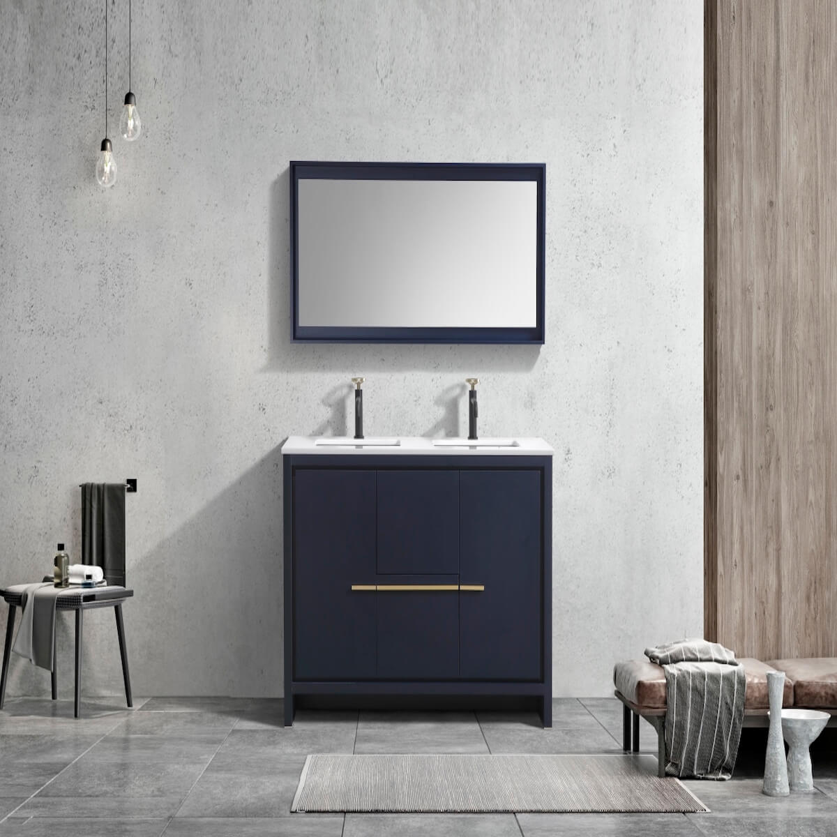 KubeBath Dolce 48” Blue Modern Bathroom Double Vanity with Quartz Countertop AD648DBLUE in Bathroom #finish_blue