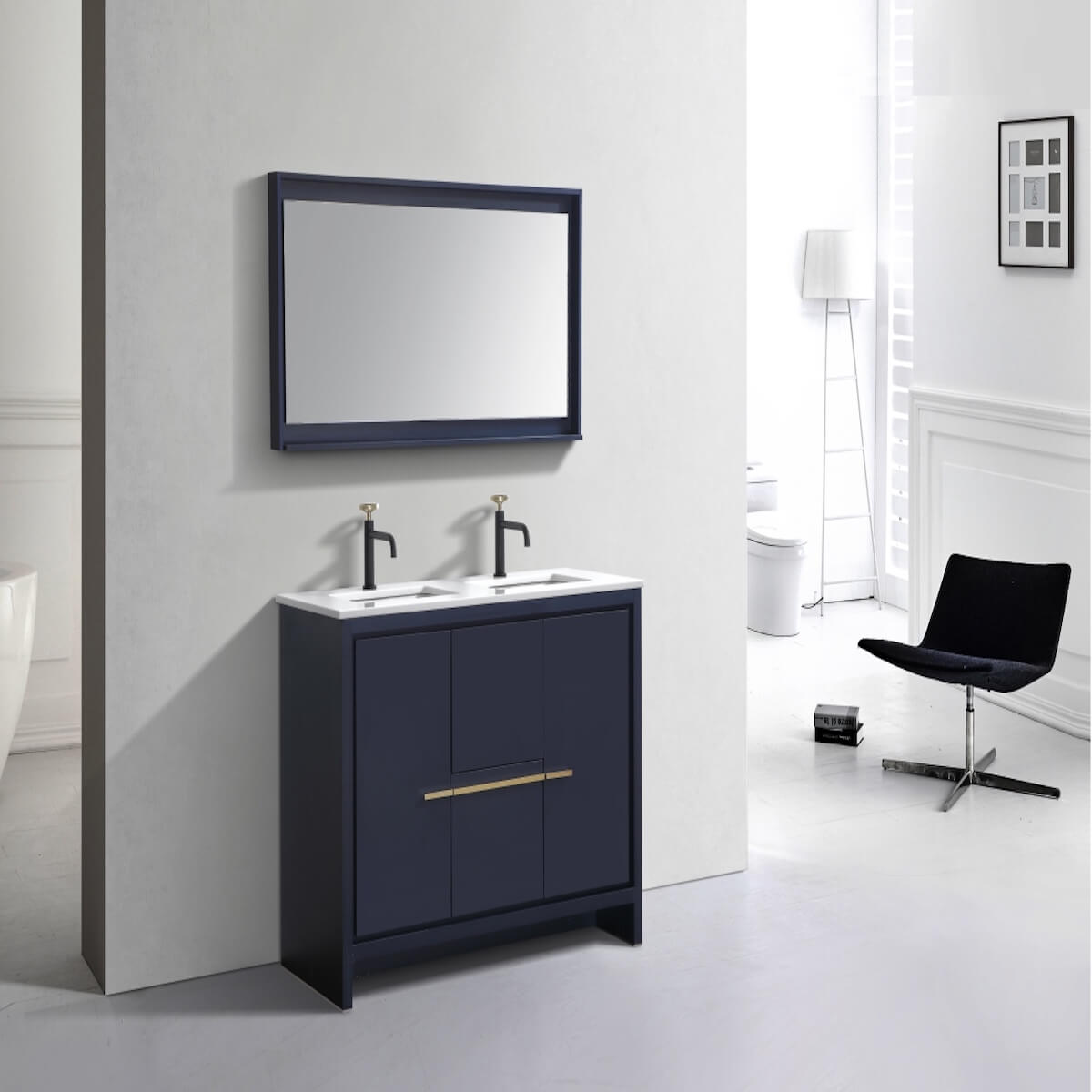 KubeBath Dolce 48” Blue Modern Bathroom Double Vanity with Quartz Countertop AD648DBLUE in Bathroom #finish_blue