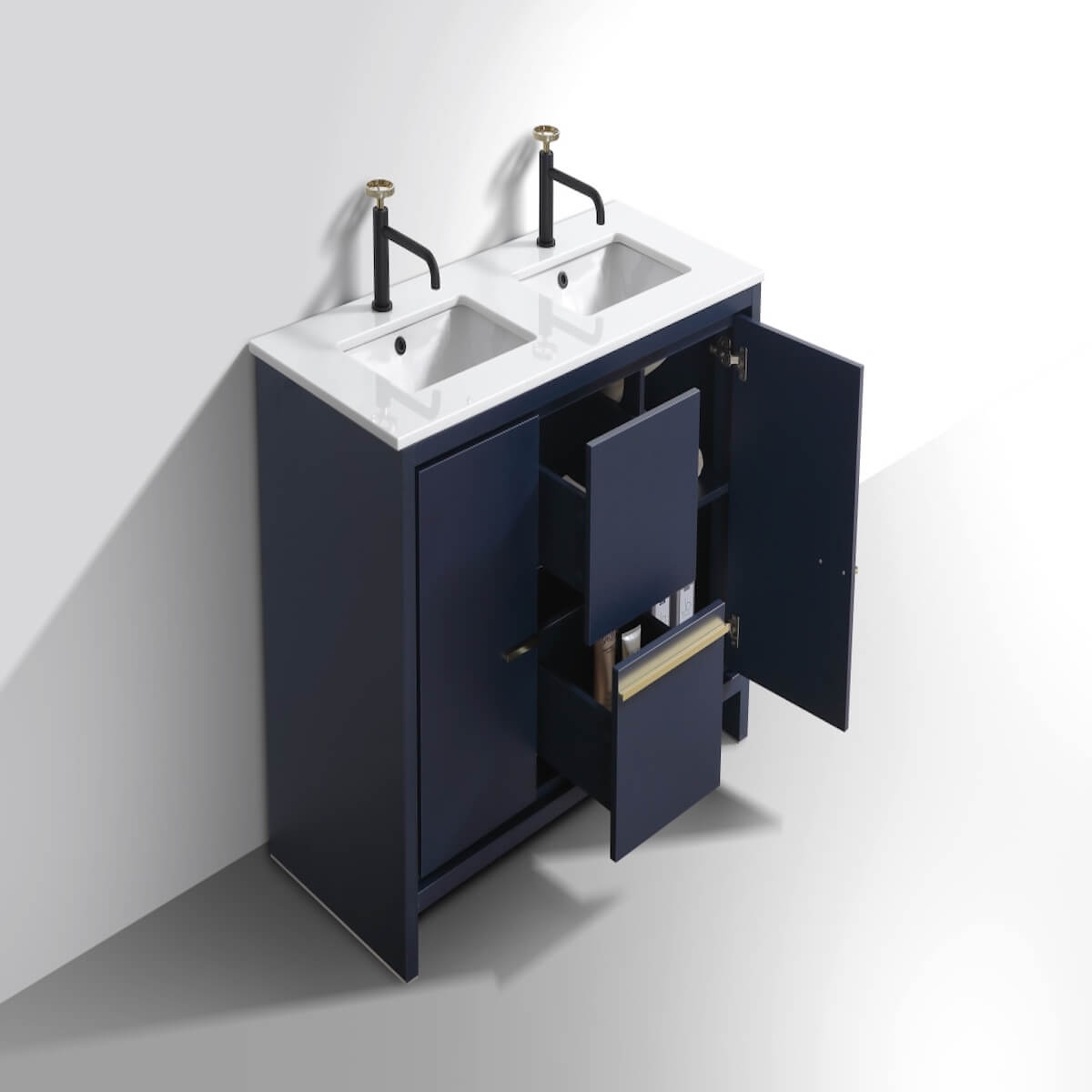 KubeBath Dolce 48” Blue Modern Bathroom Double Vanity with Quartz Countertop AD648DBLUE Inside #finish_blue