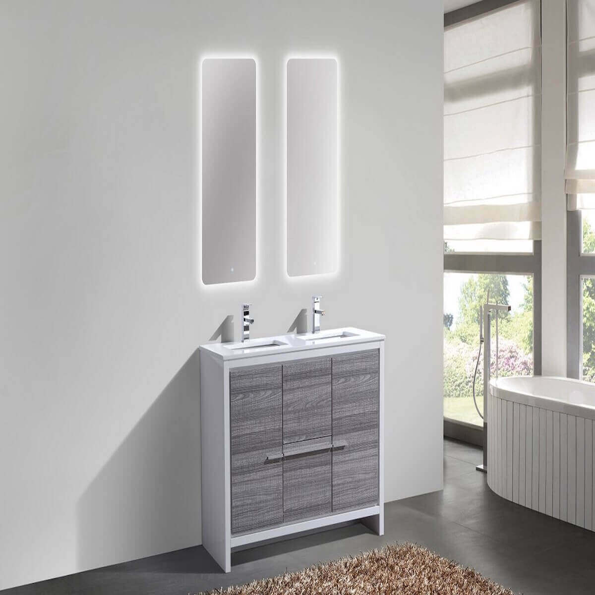 KubeBath Dolce 48" Ash Gray Freestanding Double Vanity with Quartz Countertop AD648DHG in Bathroom #finish_ash gray