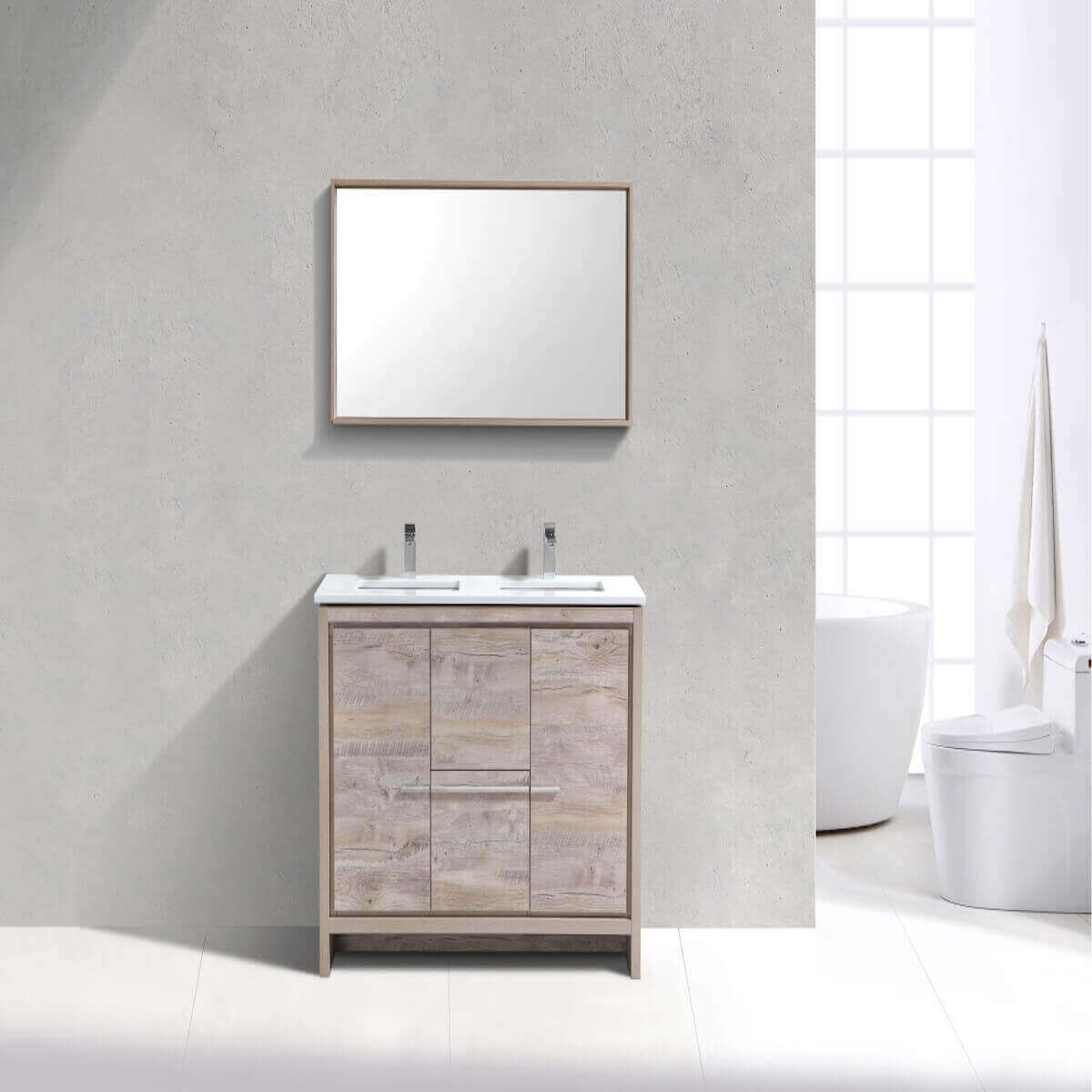 KubeBath Dolce 48" Nature Wood Freestanding Double Vanity with Quartz Countertop AD648DNW in Bathroom #finish_nature wood
