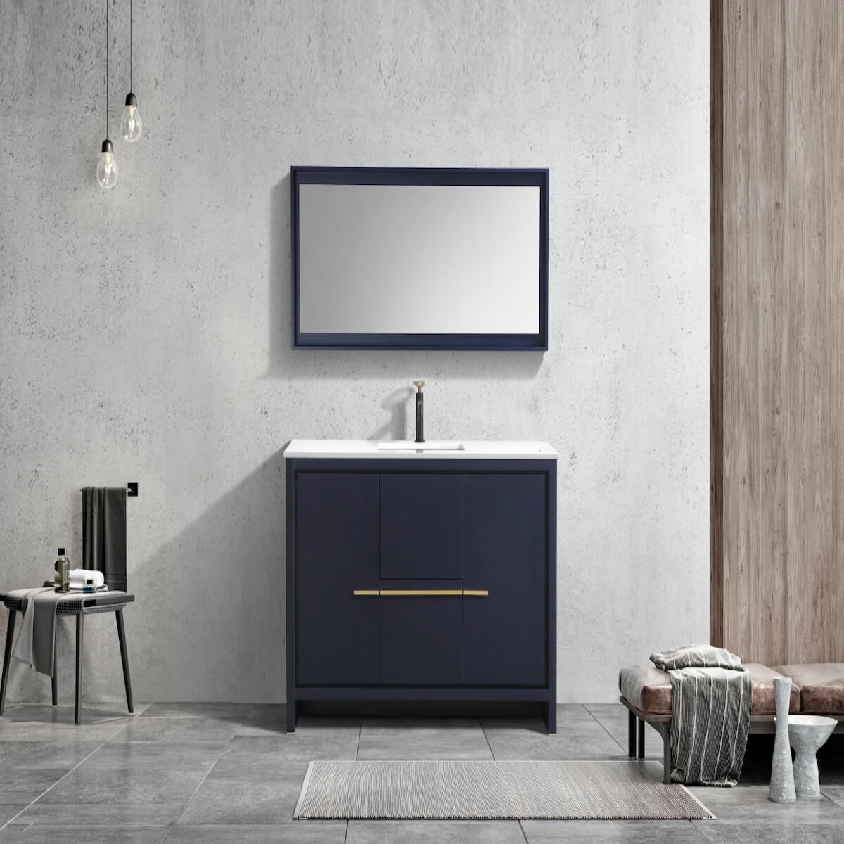 KubeBath Dolce 48” Blue Modern Bathroom Single Vanity with Quartz Countertop AD648SBLUE in Bathroom #finish_blue