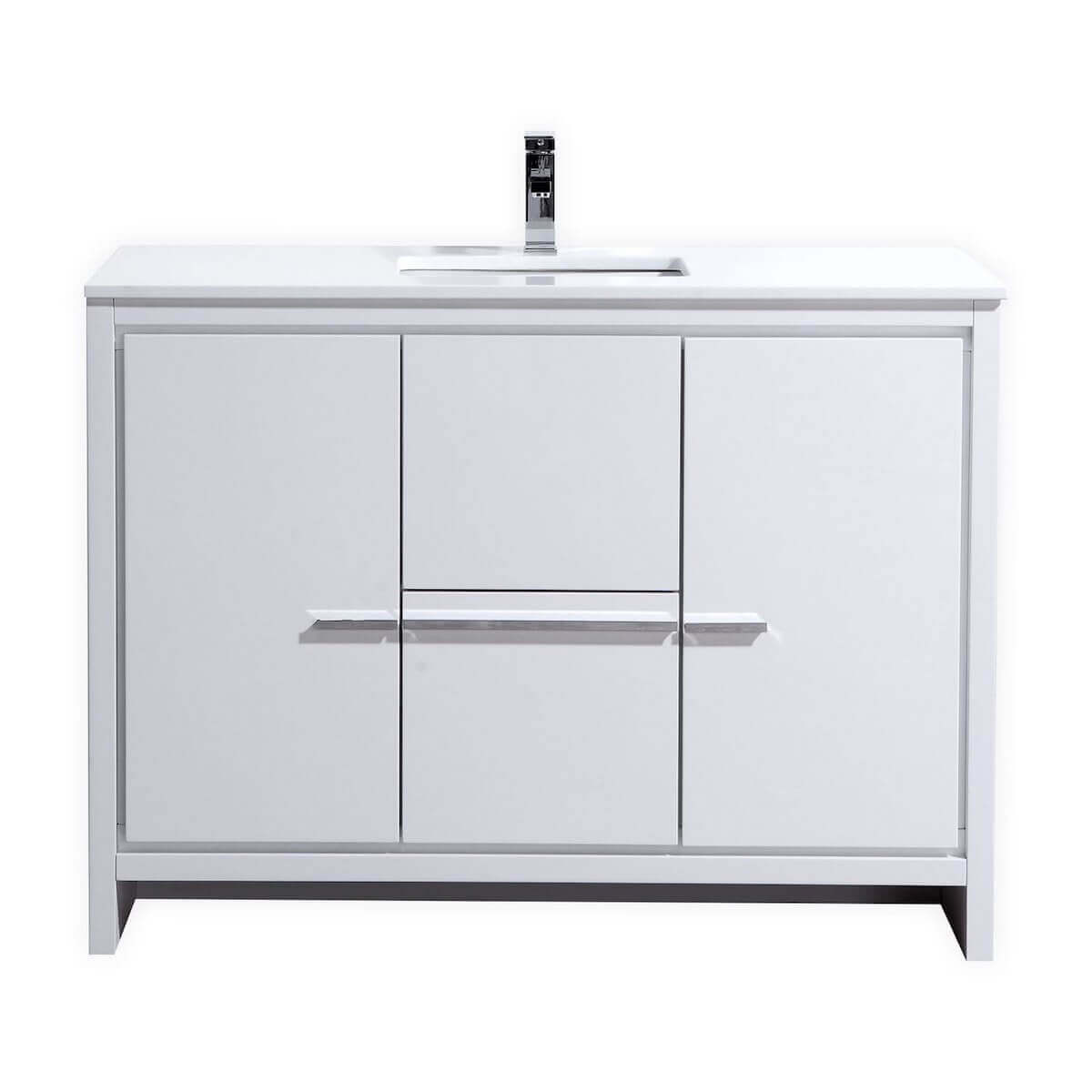 KubeBath Dolce 48" Gloss White Freestanding Single Vanity with Quartz Countertop AD648SGW #finish_high gloss white