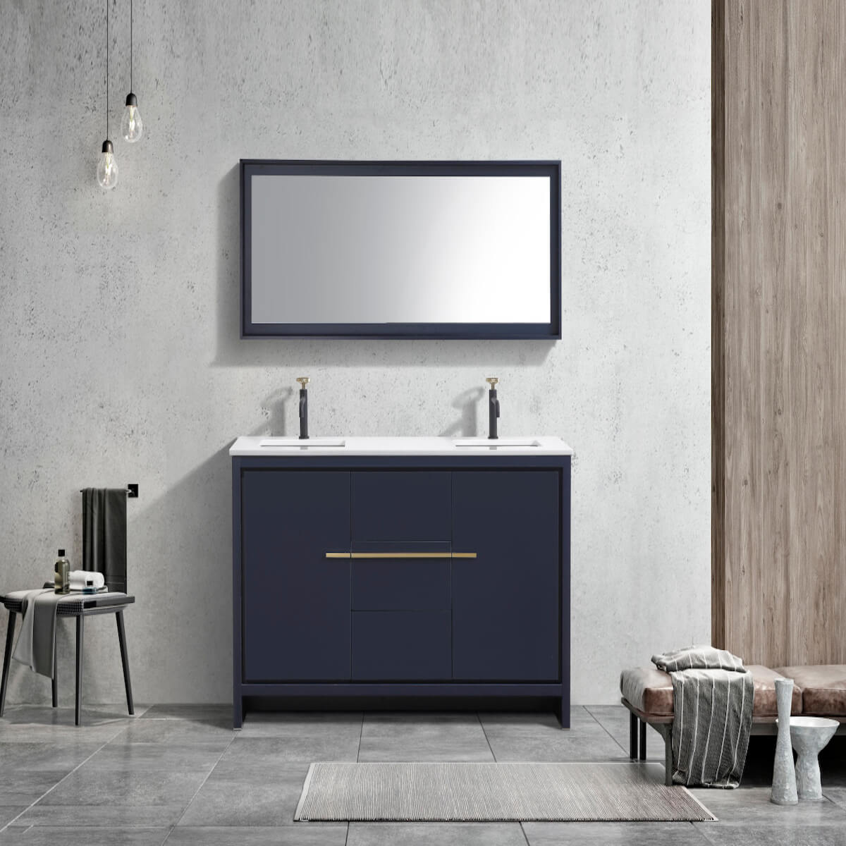 KubeBath Dolce 60” Blue Modern Bathroom Double Vanity with Quartz Countertop AD660DBLUE in Bathroom #finish_blue