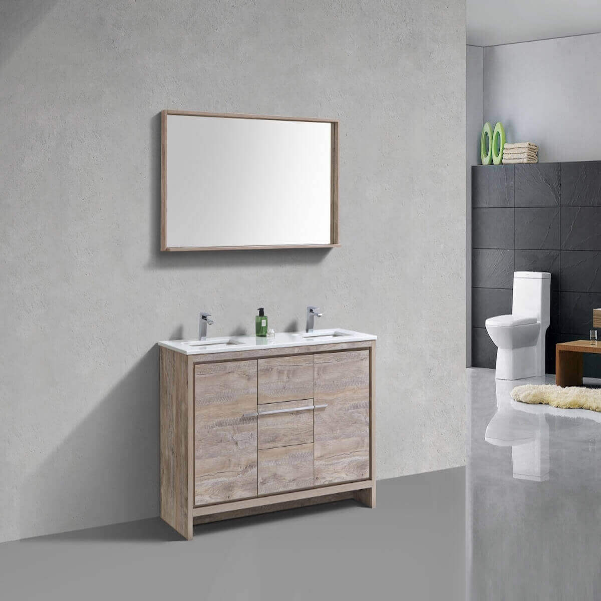 KubeBath Dolce 60" Nature Wood Freestanding Double Vanity with Quartz Countertop AD660DNW in Bathroom #finish_nature wood