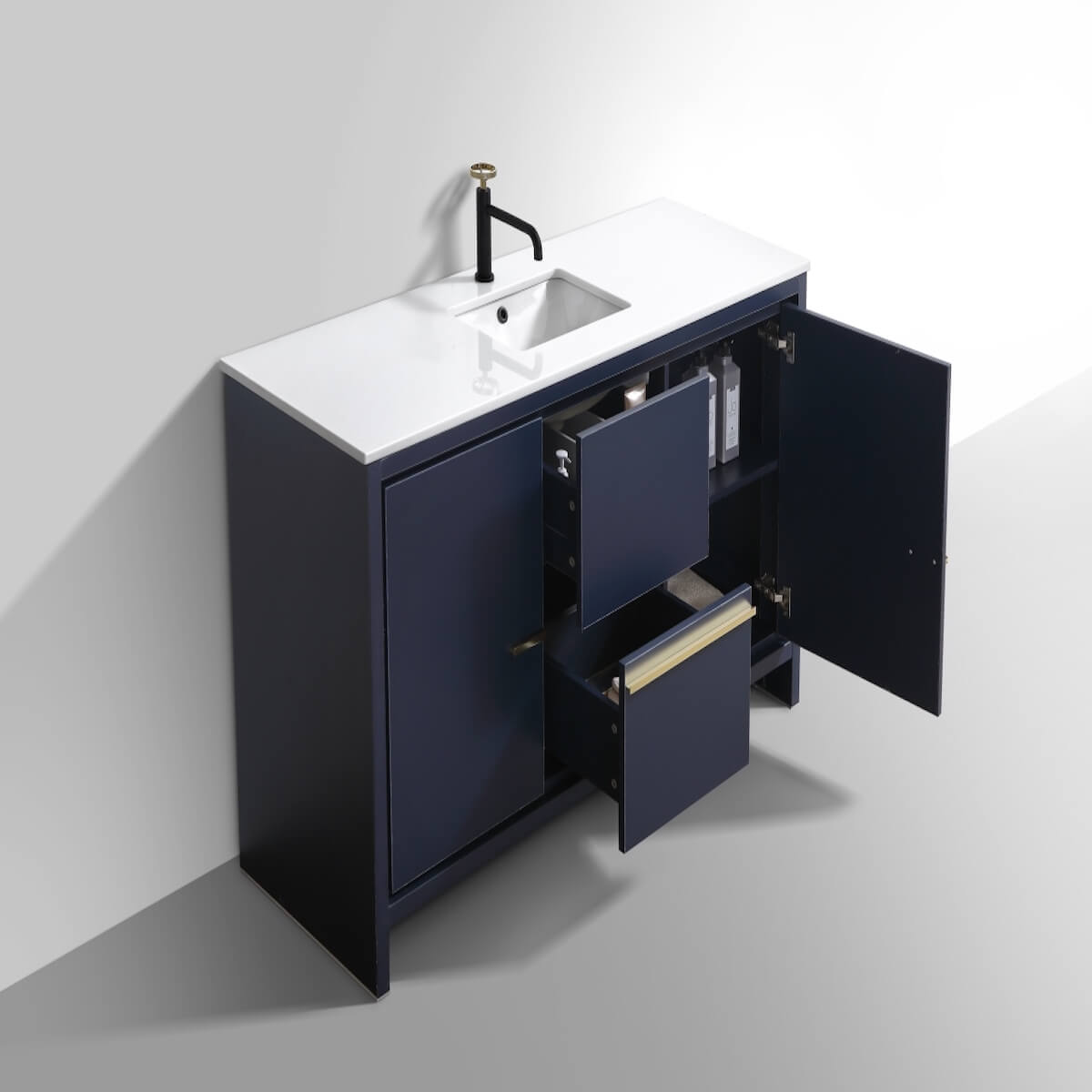 KubeBath Dolce 60” Blue Modern Bathroom Single Vanity with Quartz Countertop AD660SBLUE Inside #finish_blue
