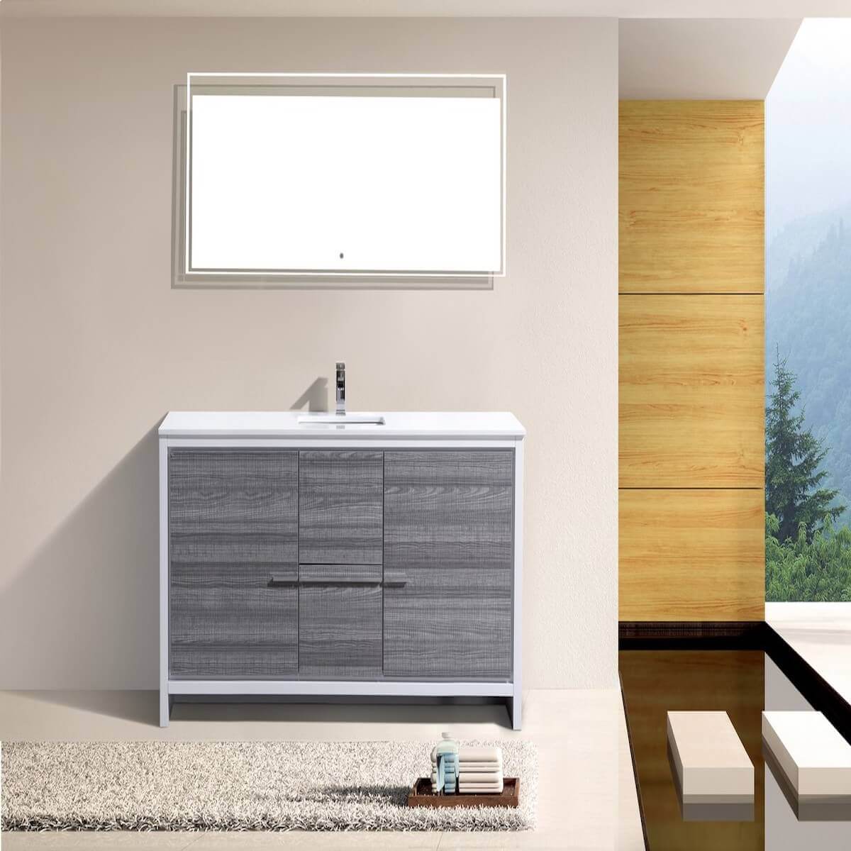 KubeBath Dolce 60" Ash Gray Freestanding Single Vanity with Quartz Countertop AD660SHG in Bathroom #finish_ash gray