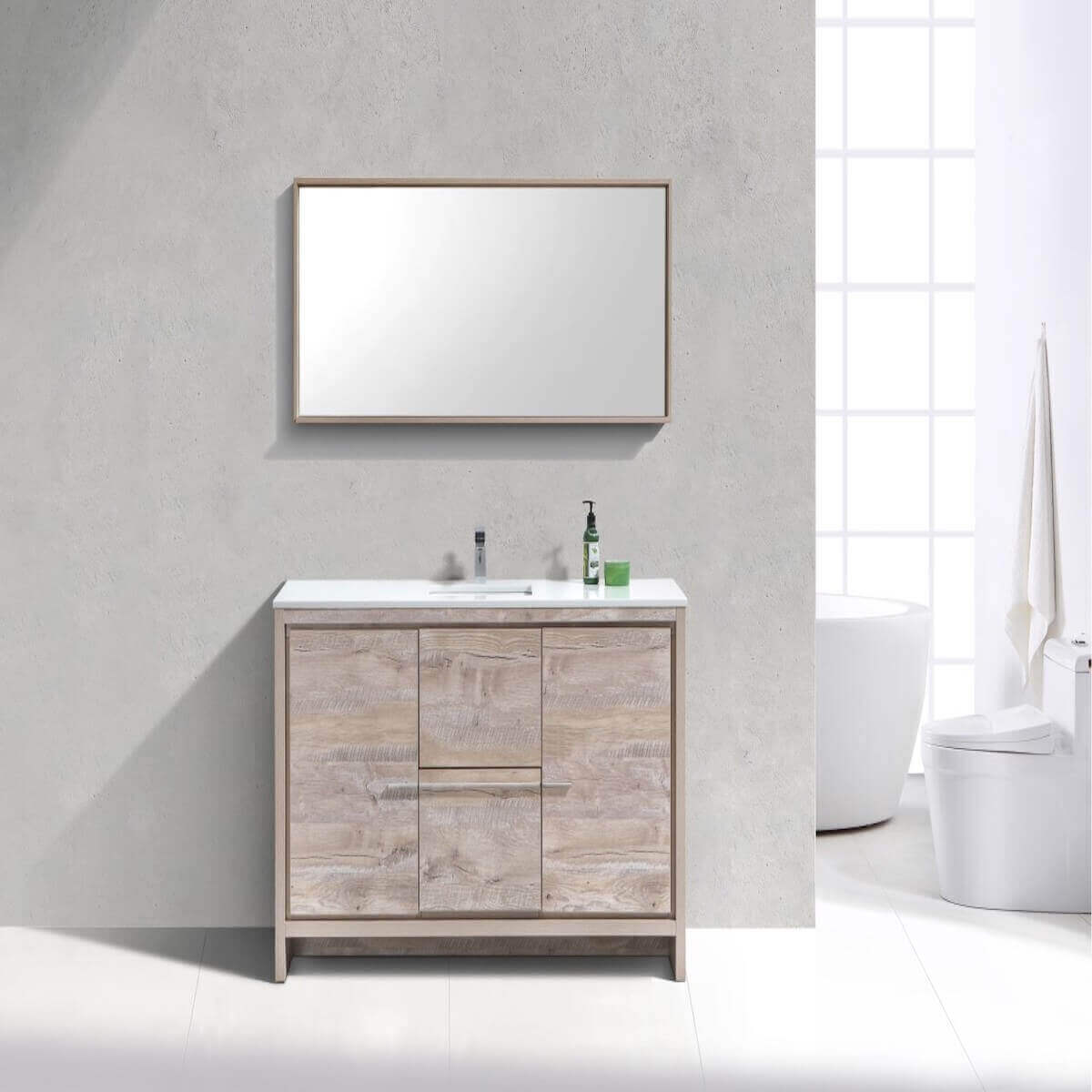 KubeBath Dolce 60" Nature Wood Freestanding Single Vanity with Quartz Countertop AD660SNW in Bathroom #finish_nature wood