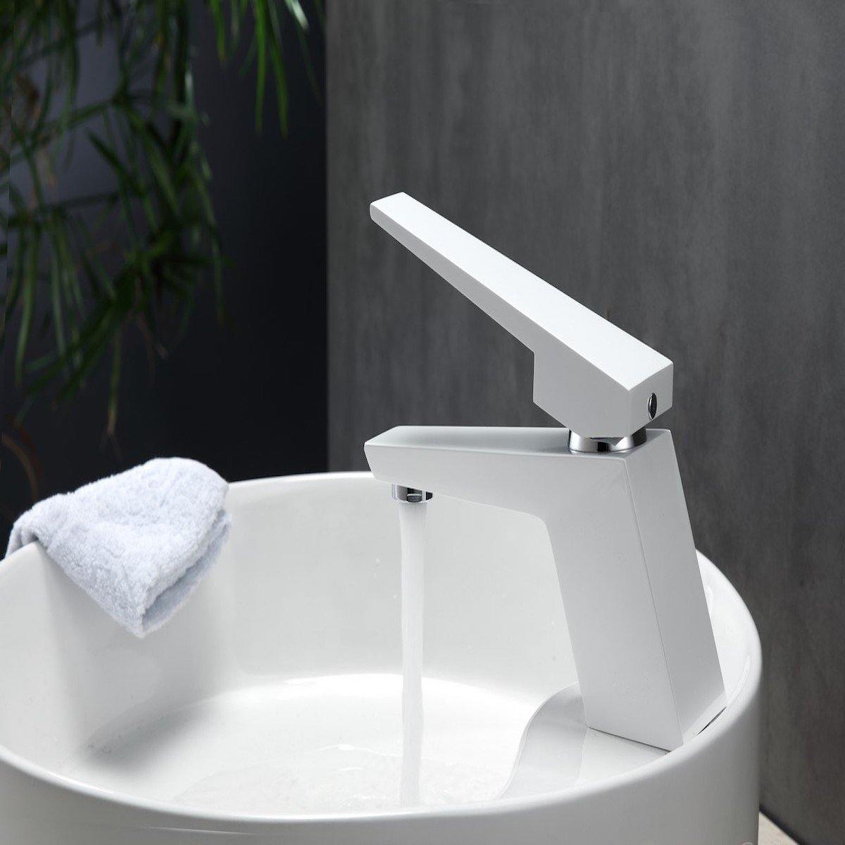 KubeBath Aqua Siza White Single Lever Modern Bathroom Vanity Faucet AFB13WH #finish_white