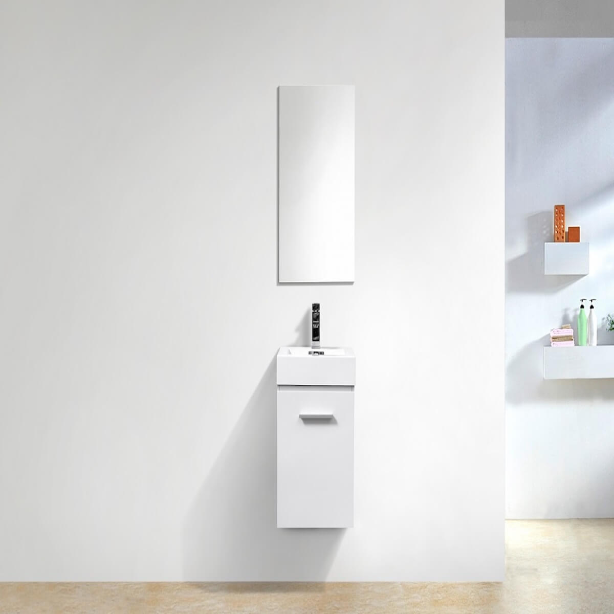 KubeBath Bliss 16" White Wall Mount Single Vanity BSL16-GW in Bathroom #finish_gloss white