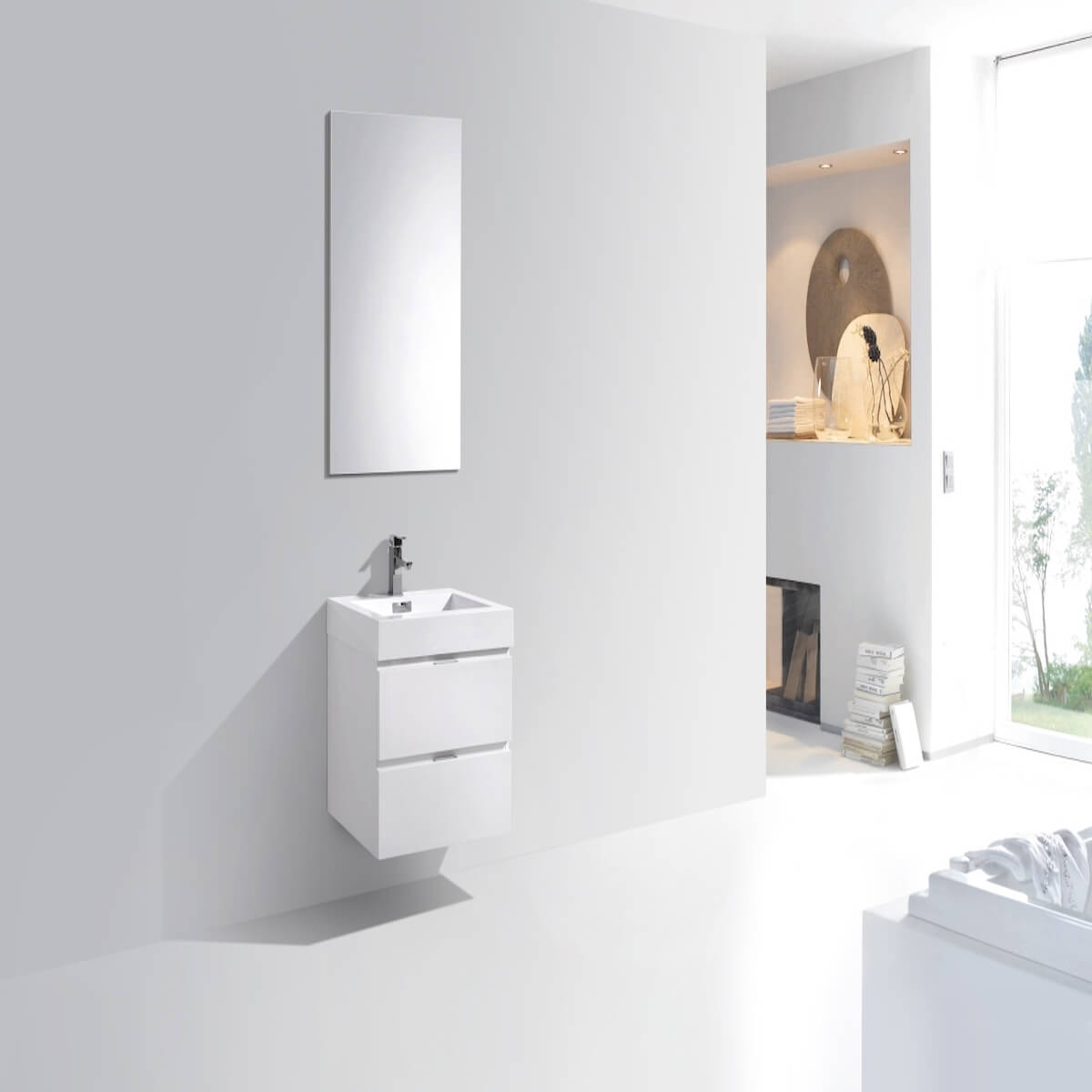 KubeBath Bliss 24" Gloss White Wall Mount Single Vanity BSL24GW in Bathroom #finish_gloss white