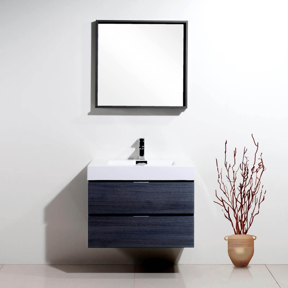 KubeBath Bliss 30" Gray Oak Wall Mount Single Vanity BSL30-GO in Bathroom #finish_gray oak