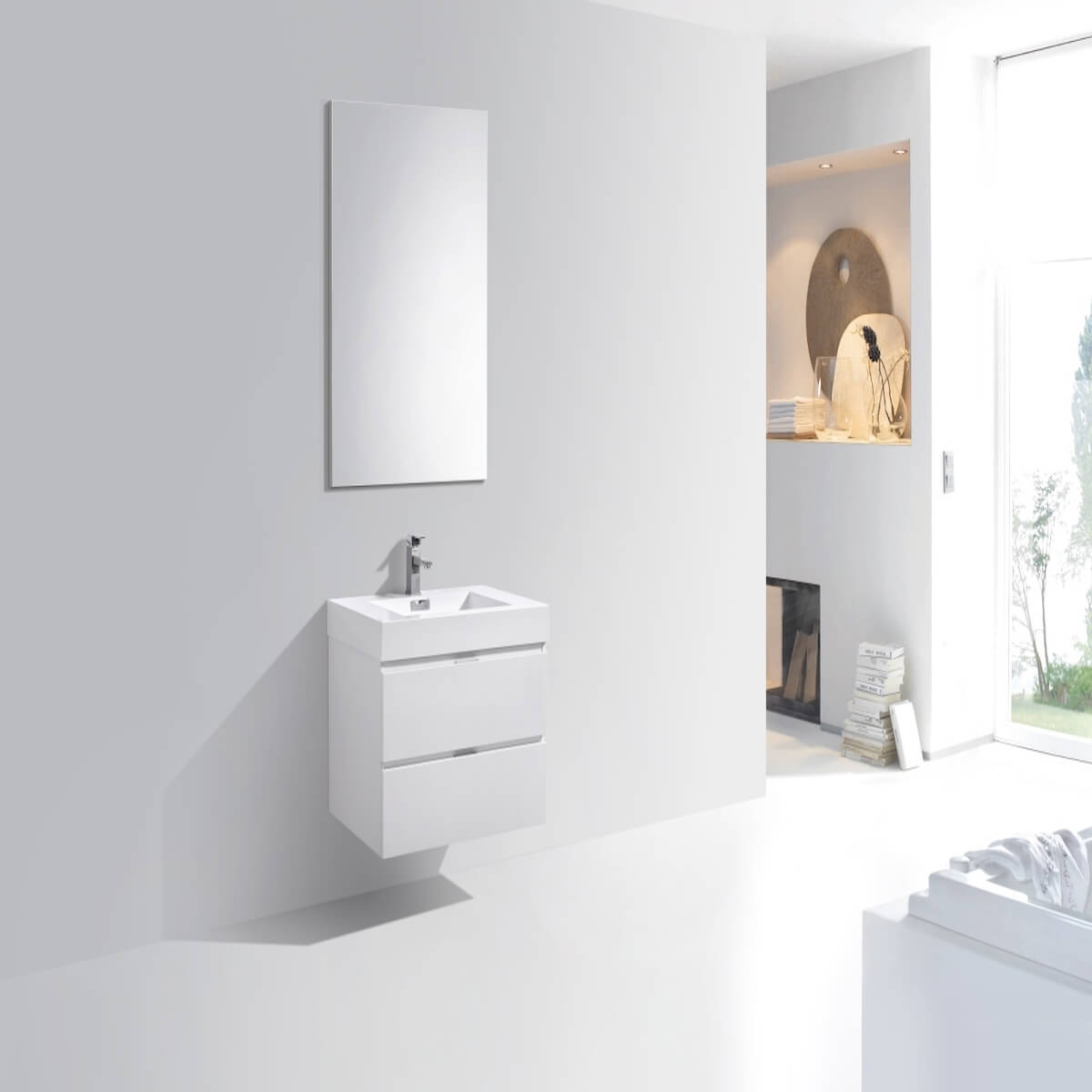 KubeBath Bliss 30" Gloss White Wall Mount Single Vanity BSL30-GW in Bathroom #finish_gloss white